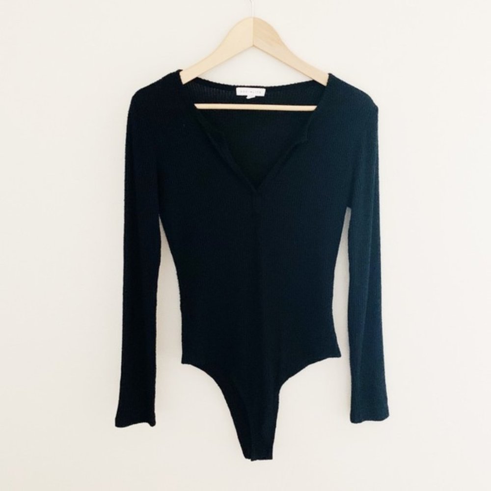 SOCIALITE | Black V-Neck Extra Soft Long Sleeve Ribbed Bodysuit